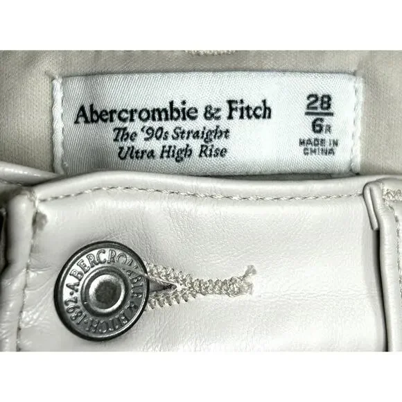 Abercrombie A & F The 90's Straight Ultra High Rise Cream Jeans Curve Love 28/6 - Picture 5 of 11